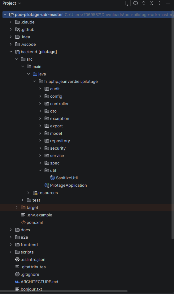 Analyse du code backend dans IntelliJ IDEA
