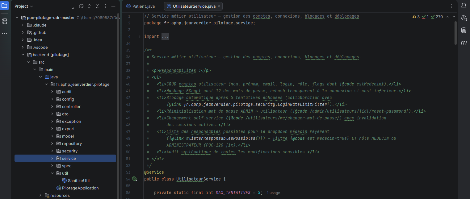 Exemple de code commenté analysé pendant le stage